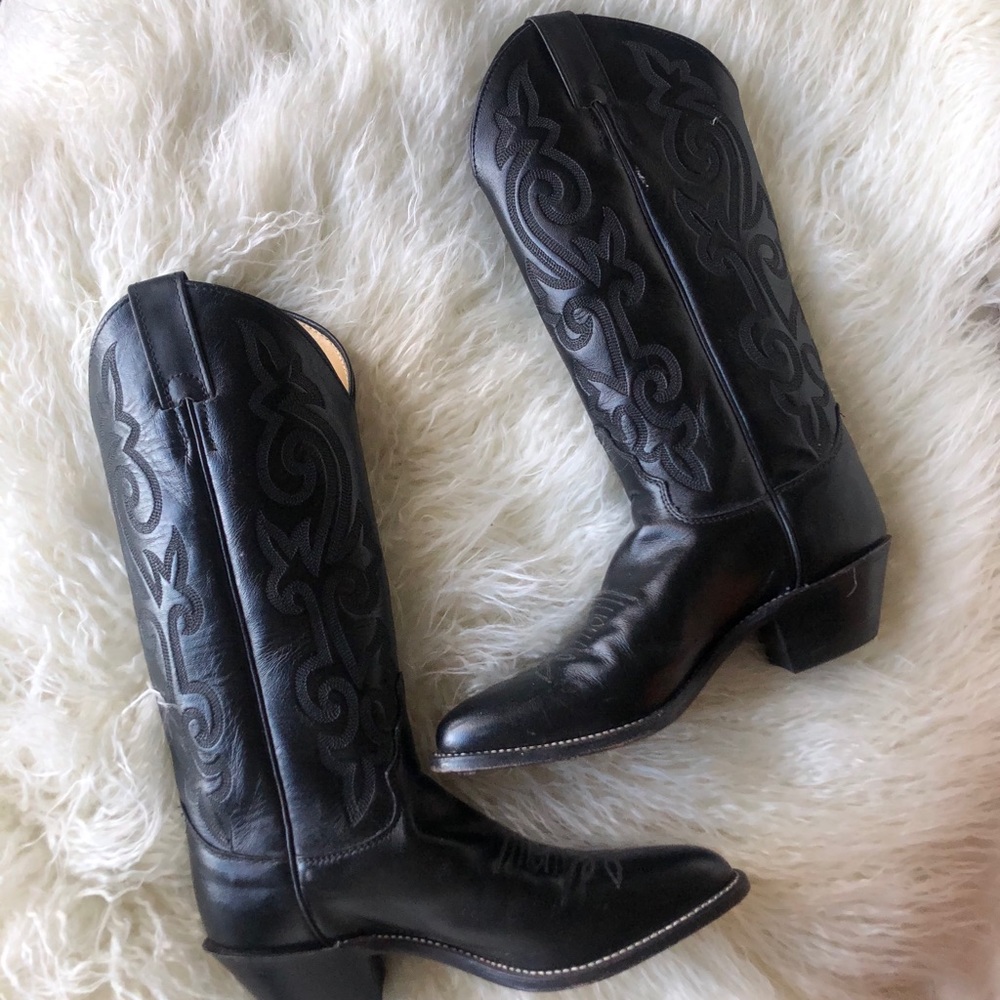Justin Boots Black Leather Western Cowboy Boots